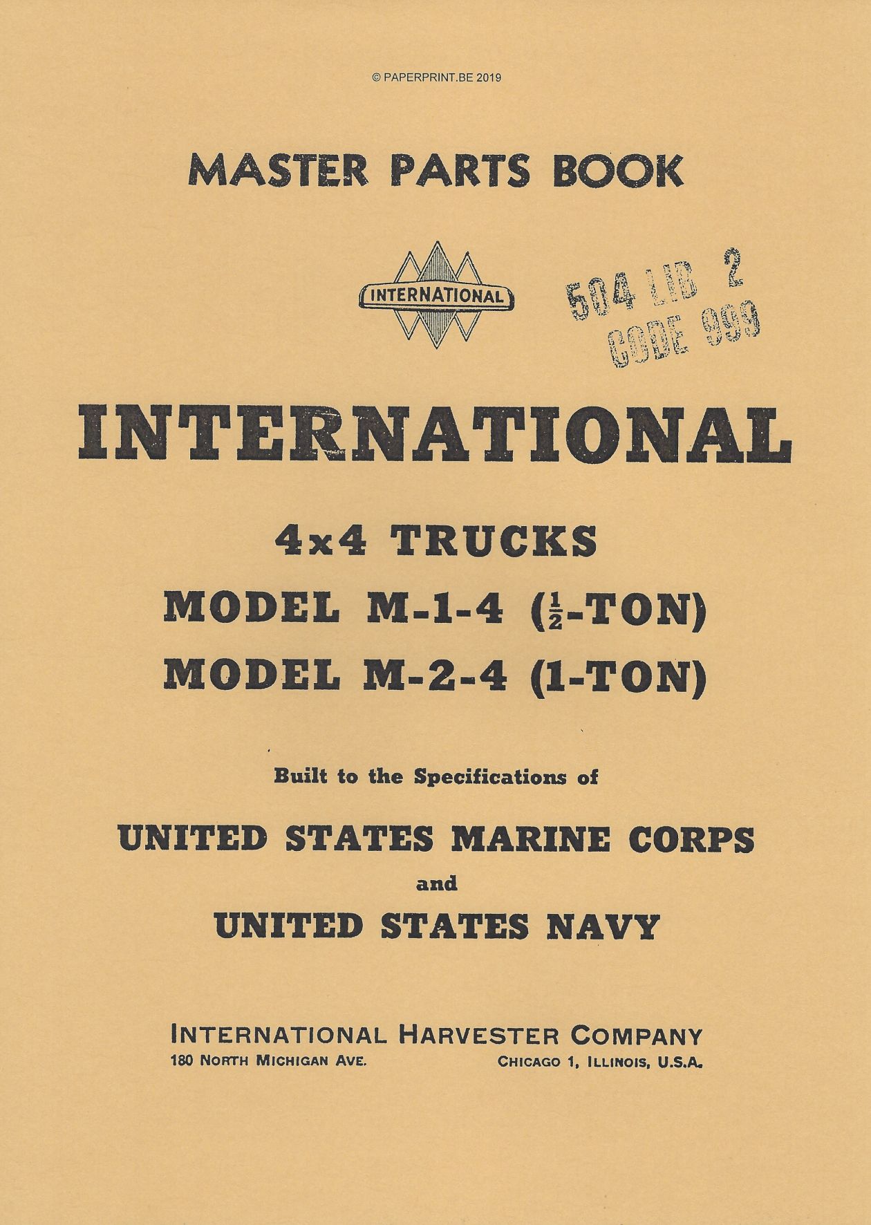 INTERNATIONAL 4 x 4 M-1-4 AND M-2-4 MASTER PARTS BOOK
